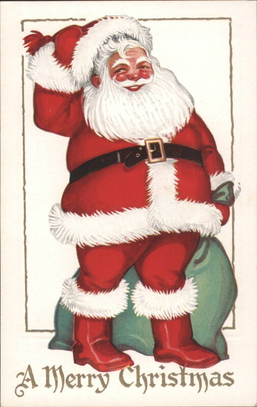 A Merry Christmas Jolly Santa Claus with Green Sack