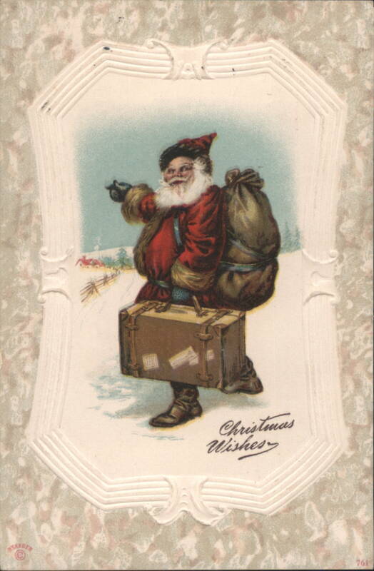 Santa Claus with Sack of Toys and Suitcase, Christmas Wishes