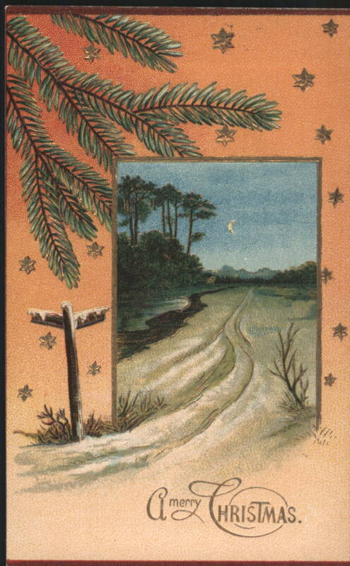 A Merry Christmas Greeting with Snowy Landscape and Pine Boughs
