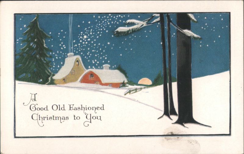 Good Old Fashioned Christmas Snowy Landscape with Farm Buildings