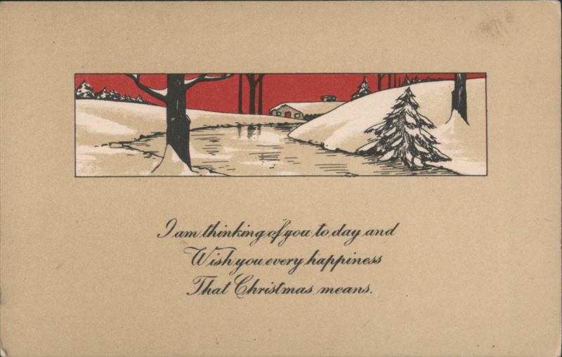 Winter Stream and Cabin with Christmas Greeting