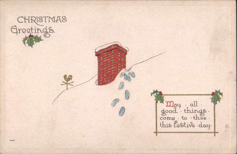 Christmas Greetings with Snowy Chimney, Holly, and Festive Message