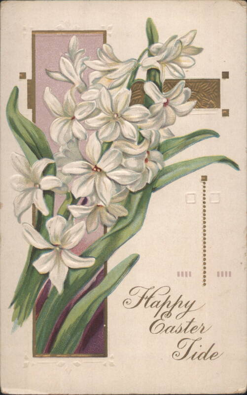 Happy Easter Tide White Hyacinths Bouquet Art Nouveau Design