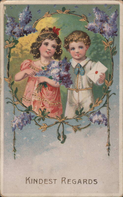 Kindest Regards from Children with Floral Garland and Letter