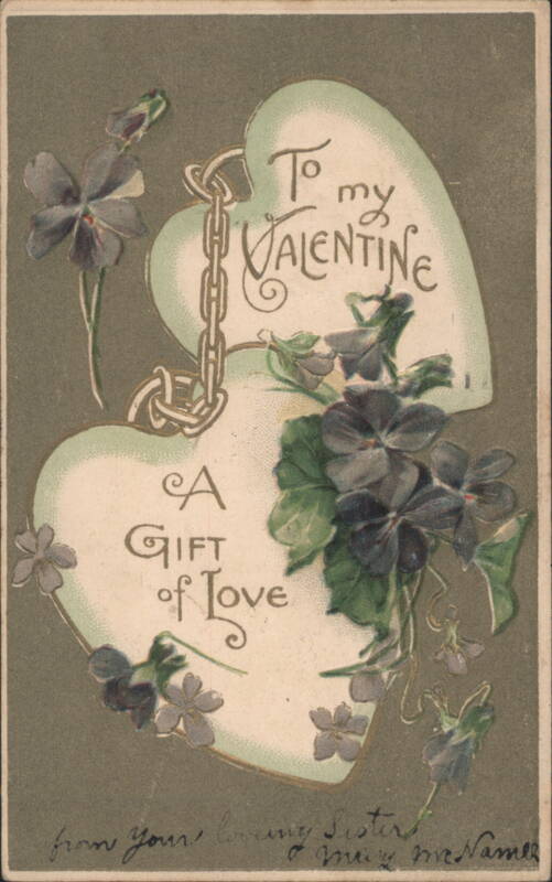 To My Valentine Linked Hearts with Violets, A Gift of Love Greeting