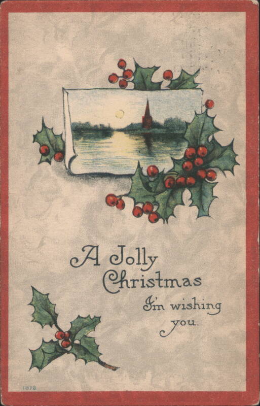 A Jolly Christmas Greeting with Holly and Berries, Landscape Scene