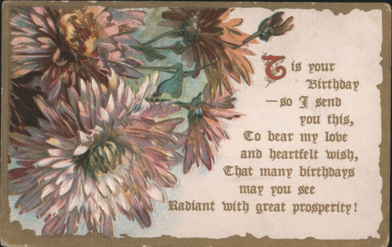 Birthday Greeting with Chrysanthemum Flowers & Poetic Verse