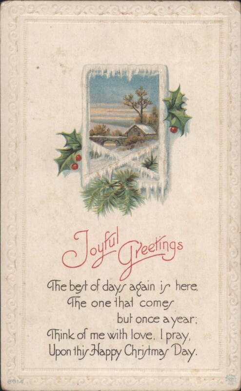 Joyful Greetings Winter Scene with Snow-Covered House & Holly