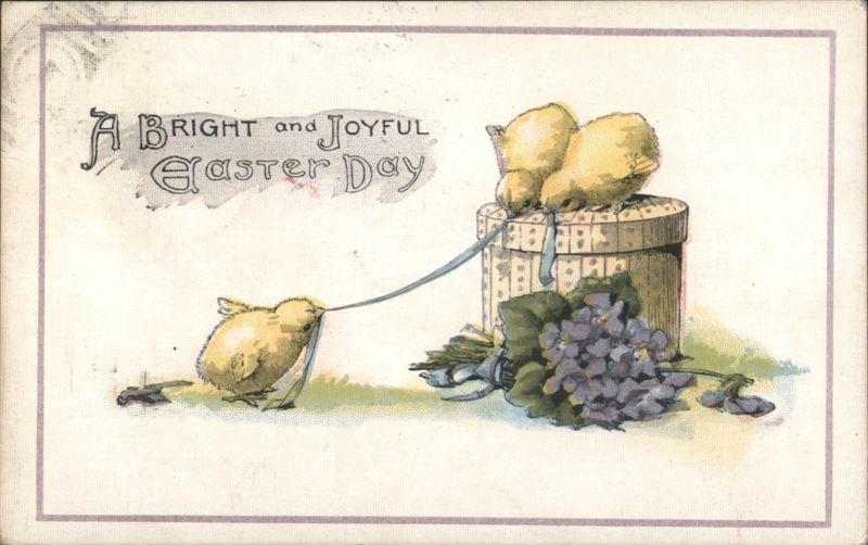 Easter Day Chicks with Decorated Box and Violets With Chicks