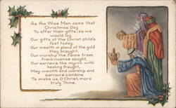 Three Wise Men Offering Gifts with Christmas Poem and Holly Postcard