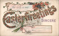 Christmas Sincere Greeting with Floral and Berry Garland Postcard