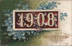 1908 New Year Greeting with Forget-Me-Nots Postcard