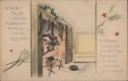 Santa Claus Tumbling Down Chimney with Stockings and Toys Postcard