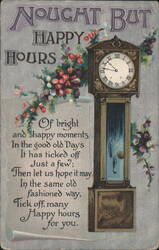 Nought But Happy Hours Grandfather Clock Floral Greeting Postcard