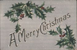 A Merry Christmas with Holly and Berries Greeting Card Postcard