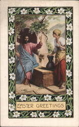 Easter Greetings with Jesus and the Samaritan Woman at the Well Postcard