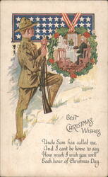 WWI Soldier Christmas Wishes, Uncle Sam Called Me, 1918 Postcard