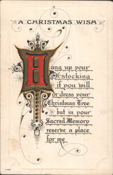 A Christmas Wish with Ornate Initial H and Festive Poem Postcard