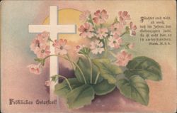 Easter Cross with Pink Flowers and Jesus' Resurrection Scripture Postcard