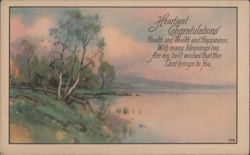 Heartiest Congratulations Scenic Lake Landscape with Trees Postcard