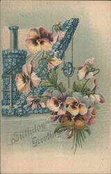 Birthday Greetings with Pansies and Forget-Me-Nots Postcard