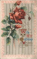 Red Roses with Decorative 'With Best Birthday Wishes' Text Postcard