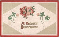 A Happy Birthday Roses and Shamrocks Greeting Card Postcard