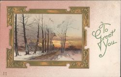 Winter Sunset Landscape with Bare Trees, To Greet You Postcard
