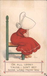 Upset Girl in Red Dress & Bonnet, 'Cause I Don't Get Some Word From You Postcard