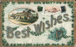 Best Wishes Irish Cottage, Shamrocks, Handshake, Map of Ireland Postcard