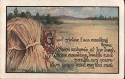 Good Wishes from Nature's Best, Rural Landscape with Wheat Shock Postcard