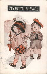 My But You're Swell - Boy in Sailor Suit and Girl with Umbrella Postcard