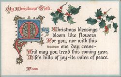 My Christmas Wish Poetic Greeting with Holly and Berries Postcard