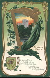 Blarney Castle, Ireland with Angel, Harp & Shamrocks, St. Patrick Series Postcard