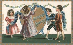 Children with Floral Garland Heart for Valentine Greetings Postcard