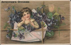AFFECTION'S OFFERING Child in Envelope with Violets Postcard