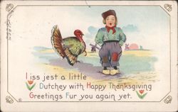 Humorous Dutch Boy and Turkey for Happy Thanksgiving Greetings Postcard