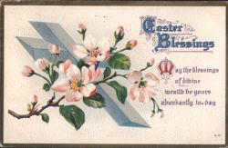 Easter Blessings with Blue Cross and Apple Blossoms Postcard