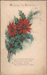 Christmas Greetings with Poinsettias and Holly Postcard