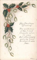 Christmas Greeting Holly Mistletoe Friendship Poem Postcard