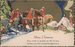Merry Christmas Fox Hunt Scene with Riders on Horseback in Snow Postcard
