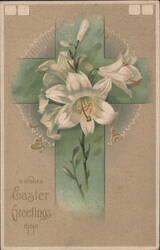 Easter Greetings Lilies on Cross with Bells Winsted CT Postmark Postcard