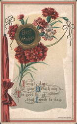Best Wishes Greeting with Red Carnations and Ribbon Postcard