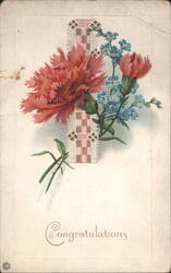 Congratulations with Red Carnations and Blue Forget-Me-Nots Postcard