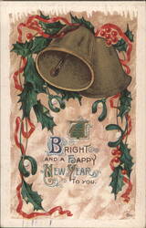 New Year's Bells with Holly, Mistletoe, and Ribbons Greeting Postcard