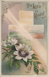 Easter Cross with Passionflowers and 'The Lord Is Risen' Greeting Postcard