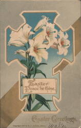 Easter Lilies in Cross Shape, "Peace be thine" Greetings Postcard