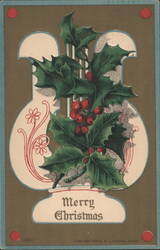 Merry Christmas Holly & Berries with Lyre Design Postcard