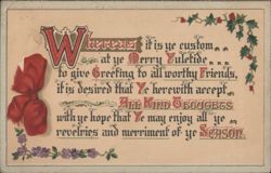 Merry Yuletide Greeting with Holly and Red Bow Postcard