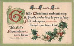Christmas Greeting Card with Holly and Friendship Poem Postcard